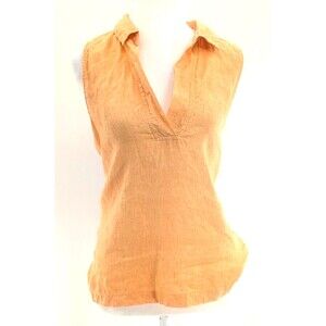 Jones New York 100% Linen Orange Collared Tank Top Sleeveless Blouse Size Medium